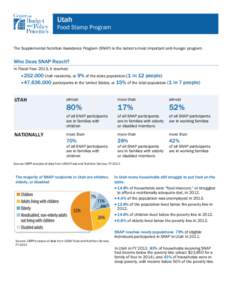 Utah Food Stamp Program The Supplemental Nutrition Assistance Program (SNAP) is the nation’s most important anti-hunger program.  Who Does SNAP Reach?