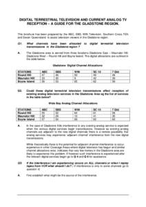 DIGITAL TERRESTRIAL TELEVISION AND CURRENT ANALOG TV RECEPTION – A GUIDE FOR CANBERRA