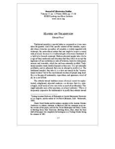 Journal of Libertarian Studies Volume 17, no. 1 (Winter 2003), pp. 17–56 2003 Ludwig von Mises Institute www.mises.org  HAYEK ON TRADITION