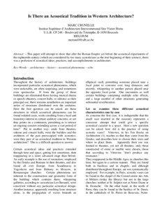 Is There an Acoustical Tradition in Western Architecture? MARC CRUNELLE Institut Supérieur d’Architecture Intercommunal Site Victor Horta