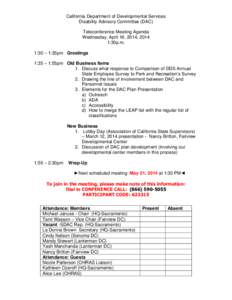 Disability Advisory Committee (DAC) Teleconference Meeting Agenda -- April 16, 2014