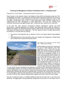 Financing and Management of Roads in Sub-Saharan Africa – A Hopeless Case