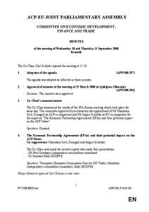 ACP-EU JOINT PARLIAMENTARY ASSEMBLY COMMITTEE ON ECONOMIC DEVELOPMENT, FINANCE AND TRADE MINUTES of the meeting of Wednesday 10 and Thursday 11 September 2008 Brussels