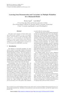 BIO Web of Conferences 1, DOI: bioconf © Owned by the authors, published by EDP Sciences, 2011 Learning from Demonstration and Correction via Multiple Modalities for a Humanoid Robot