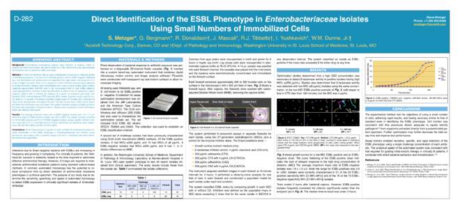 D-282  Direct Identification of the ESBL Phenotype in Enterobacteriaceae Isolates Using Small Numbers of Immobilized Cells  Steve Metzger