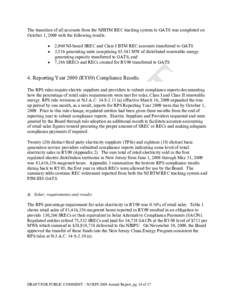 Annual Report Covering Reporting Year 2009 in New Jersey’s Renewable Portfolio Standard Rules