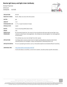 Bovine IgG-heavy and light chain Antibody Donkey Polyclonal Antiserum Catalog No.  A10-103