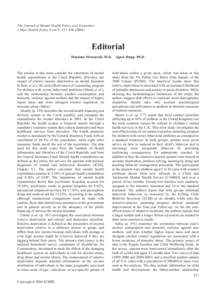 The Journal of Mental Health Policy and Economics J Ment Health Policy Econ 7, Editorial Massimo Moscarelli, M.D.