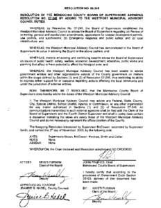 RESOLUTION NO. 09·245 RESOLUTION OF THE MENDOCINO COUNTY BOARD OF SUPERVISORS AMENDING RESOLUTION NO. 07·245 BY ADDING TO THE WESTPORT MUNICIPAL ADVISORY COUNCIL DUTIES WHEREAS, by Resolution No, the Board of S