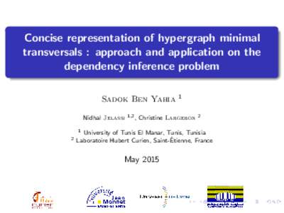 Concise representation of hypergraph minimal transversals : approach and application on the dependency inference problem Sadok Ben Yahia Nidhal Jelassi 2