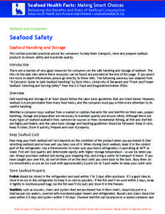 Seafood Health Facts: Making Smart Choices  Balancing the Benefits and Risks of Seafood Consumption Resources for Health Care Providers and Patients • seafoodhealthfacts.org  Patients and Consumers