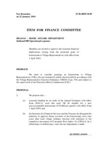 For discussion on 22 January 2010 FCR[removed]ITEM FOR FINANCE COMMITTEE