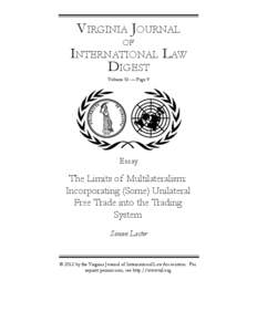 VIRGINIA JOURNAL OF INTERNATIONAL LAW DIGEST O