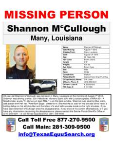 MISSING PERSON Shannon M Cullough c Many, Louisiana Name: