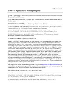 MAPA-3 revisedNotice of Agency Rule-making Proposal AGENCY: Department of Professional and Financial Regulation, Office of Professional and Occupational Regulation, Board of Pharmacy CHAPTER NUMBER AND TITLE: Chap