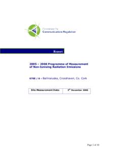 Report  2005 – 2006 Programme of Measurement of Non-Ionising Radiation Emissions – Ballinaluska, Crosshaven, Co. Cork