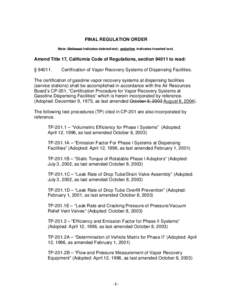 FINAL REGULATION ORDER Note: Strikeout indicates deleted text; underline indicates inserted text. Amend Title 17, California Code of Regulations, section[removed]to read: § 94011.