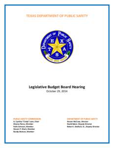 TEXAS DEPARTMENT OF PUBLIC SAFETY Legislative Budget Board Hearing October 29, 2014