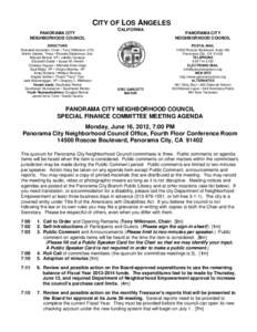 CITY OF LOS ANGELES PANORAMA CITY NEIGHBORHOOD COUNCIL DIRECTORS Dianabel Gonzalez, Chair • Tony Wilkinson, VCh Martin Geisler, Treas • Pamela Gibberman, Sec