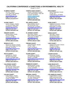CALIFORNIA CONFERENCE of DIRECTORS of ENVIRONMENTAL HEALTH October 14, 2013 ALAMEDA COUNTY Ariu Levi, Director 1131 Harbor Bay Parkway Alameda, CA 94502