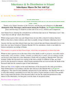 Inheritance & Its Distribution in Islaam.