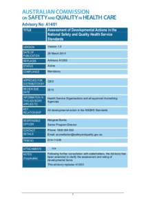 Advisory No: A14/01 TITLE Assessment of Developmental Actions in the National Safety and Quality Health Service Standards