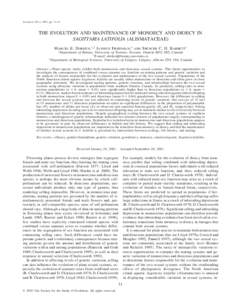 Evolution, 56(1), 2002, pp. 31–41  THE EVOLUTION AND MAINTENANCE OF MONOECY AND DIOECY IN SAGITTARIA LATIFOLIA (ALISMATACEAE) MARCEL E. DORKEN,1,2 JANNICE FRIEDMAN,3