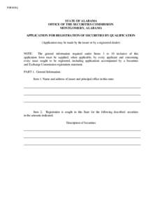 FORM RQ  STATE OF ALABAMA OFFICE OF THE SECURITIES COMMISSION MONTGOMERY, ALABAMA APPLICATION FOR REGISTRATION OF SECURITIES BY QUALIFICATION