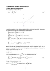 14 Higher and Super Calculus of Logarithmic Integral etc[removed]Higher Integral of Exponential Integral Exponential Integral is defined as follows. x t  Ei(x) =