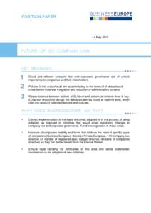 POSITION PAPER  14 May 2012 FUTURE OF EU COMPANY LAW