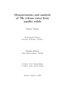 Measurements and analysis of 4He release rates from aquifer solids Master Thesis  Environmental Physics