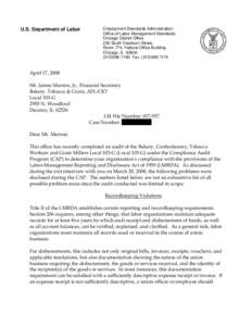 U.S. Department of Labor  Employment Standards Administration Office of Labor-Management Standards Chicago District Office 230 South Dearborn Street