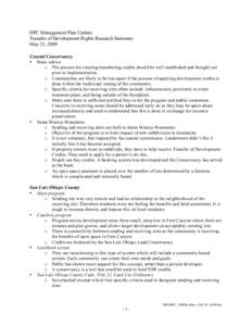 DPC Management Plan Update Transfer of Development Rights Research Summary May 21, 2009 Coastal Conservancy •