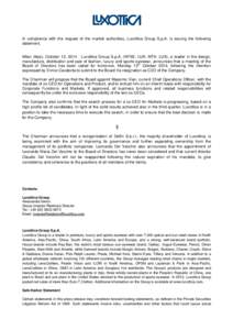 Microsoft Word - 2014_10_12 - Luxottica - press release