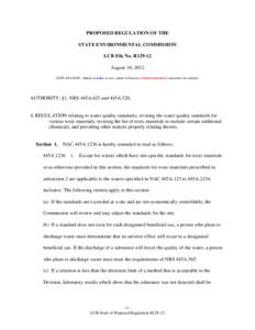 PROPOSED REGULATION OF THE STATE ENVIRONMENTAL COMMISSION LCB File No. R129-12 August 10, 2012 EXPLANATION – Matter in italics is new; matter in brackets [omitted material] is material to be omitted.