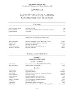 Final Release: February 2007 From Scientific Assessment of Ozone Depletion: 2006 APPENDIX A  LIST OF INTERNATIONAL AUTHORS,