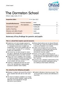 School report  The Dormston School Mill Bank, Sedgley, Dudley, DY3 1SN  Inspection dates