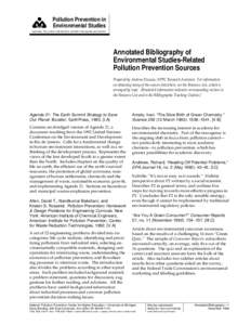 Pollution Prevention in Environmental Studies NATIONAL POLLUTION PREVENTION CENTER FOR HIGHER EDUCATION Annotated Bibliography of Environmental Studies-Related