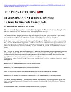 http://www.pe.com/local-news/riverside-county/lake-elsinore/lake-elsinore-headlines-index[removed]riverside-county-first-5riverside-15-years-for-riverside-county-kids.ece  RIVERSIDE COUNTY: First 5 Riverside: 15 Years f