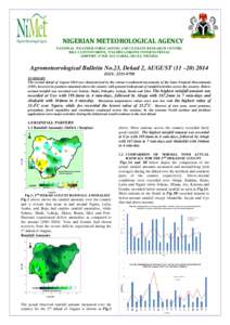 NIGERIAN METEOROLOGICAL AGENCY NATIONAL WEATHER FORECASTING AND CLIMATE RESEARCH CENTRE, BILL CLINTON DRIVE, NNAMDI AZIKIWE INTERNATIONAL AIRPORT, P.M.B. 615, GARKI, ABUJA, NIGERIA  Agrometeorological Bulletin No.23, Dek