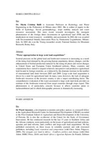 MARIA CRISTINA RULLI Bio Dr. Maria Cristina Rulli is Associate Professor in Hydrology and Water Engineering at the Politecnico di Milano since[removed]She is author of papers in the fields of hydrology, fluvial geomorpholo