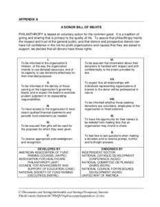 APPENDIX A A DONOR BILL OF RIGHTS PHILANTHROPY is based on voluntary action for the common good. It is a tradition of giving and sharing that is primary to the quality of life. To assure that philanthropy merits the resp