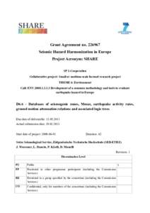 Grant Agreement noSeismic Hazard Harmonization in Europe Project Acronym: SHARE SP 1-Cooperation Collaborative project: Small or medium-scale focused research project THEME 6: Environment