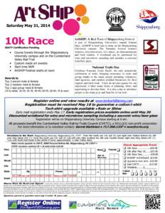 Saturday May 31, 2014  10k Race ArtSHIP: A Real Taste of Shippensburg Festival