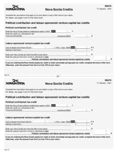 NS479 T1 General – 2001 Nova Scotia Credits Complete the calculations that apply to you and attach a copy of this form to your return. For details, see pages 4 and 5 in the forms book.