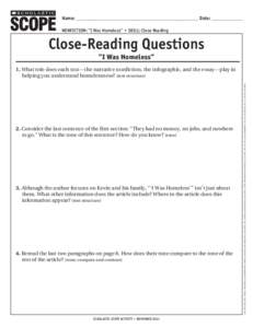 Name: ________________________________________________________ Date: ______________ ® THE LANGUAGE ARTS MAGAZINE  NONFICTION: “I Was Homeless” • SKILL: Close Reading