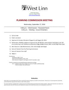 22500 Salamo Road West Linn, Oregon[removed]http://westlinnoregon.gov PLANNING COMMISSION MEETING Wednesday, September 17, 2014