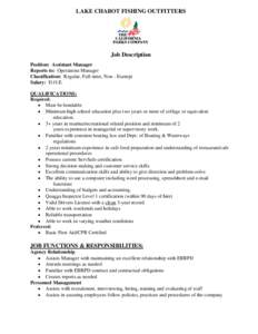 Safety / Food safety / ServSafe / Occupational safety and health / East Bay Regional Park District / Assistant manager / Staff / Risk / Management / Industrial hygiene / Safety engineering