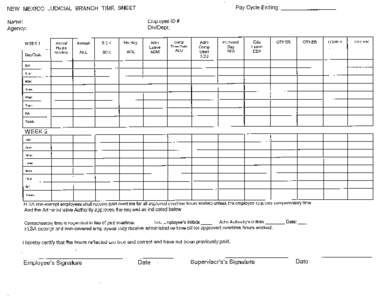 Pay Cycle Ending :  NEW MEXICO JUDICIAL BRANCH TIME SHEE T Employee ID #  Name :