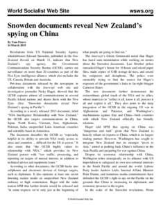 World Socialist Web Site  wsws.org Snowden documents reveal New Zealand’s spying on China